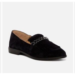 FRANCO SARTO Andie Womens Black Suede leather Chain Kiltie Loafer Size 6 M